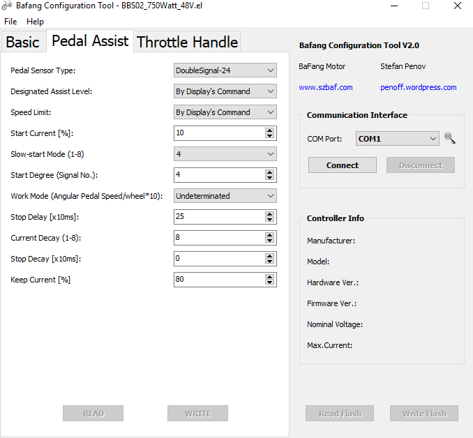 Bafang configuration tool pedal assist tab
