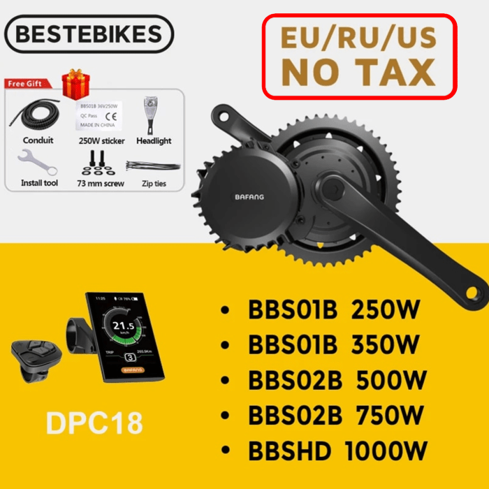 Bafang Motor BBSHD 48V/52V 1000W BBS02B 750W 48V BBS01B 250W 36V BBS01 BBS02 Mid Drive Motor Electric Bicycle Conversion Kit